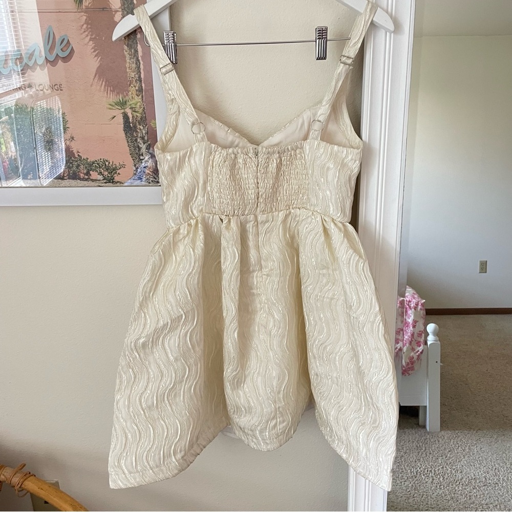 Lulus Charmingly Precious Pleated Textured Bustier Mini Dress Cream Medium - Picture 6 of 6